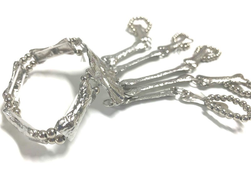 Sither Cathercing Halloween Wristband Skull Fingers Metal Skeleton Hand Bracelet with Ring for Women and Men on Party(silver) - Image 4